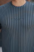 Erkek Dikey çizgili Ottoman Kumaş Kısa Kollu T-shirt resmi